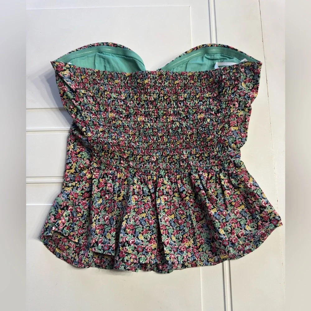 American Rag CIE Women’s Sz Medium Cotton Floral Ruffle Strapless Blouse Top - Picture 5 of 6